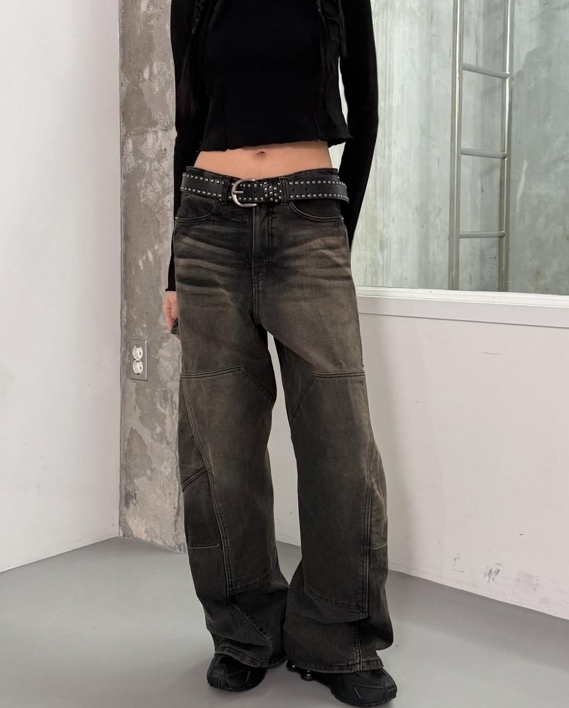 UNUSED 水洗刷色 摺痕 闊腿 #牛仔褲