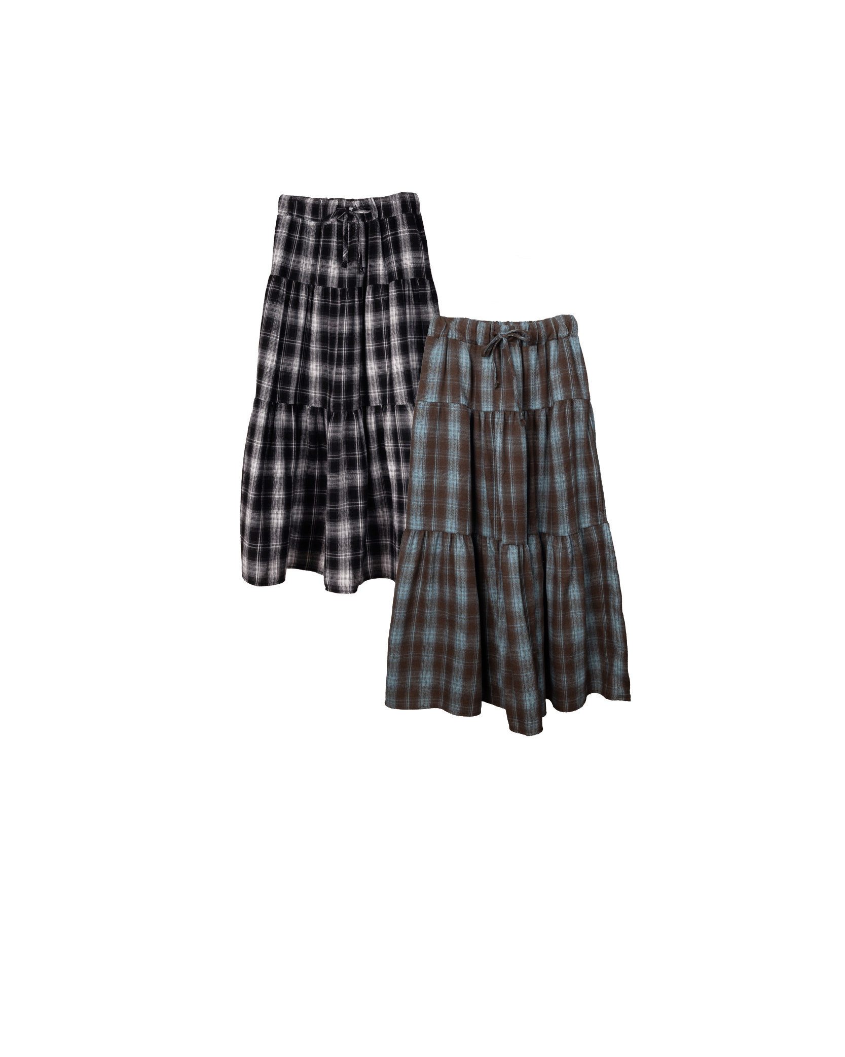 束繩三層格紋傘型半裙