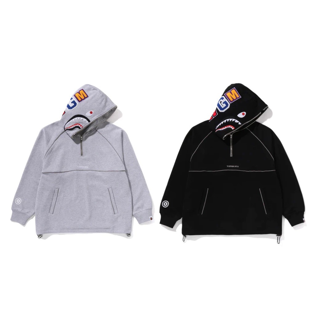 2025SS APE BAPE SHARK LOGO RELAXED HOODIE 寬版 鯊魚 半截式 帽T 衝鋒衣 現貨 1L30-114-304