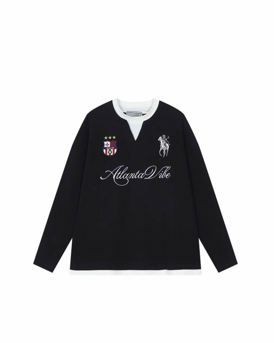 HARSHANDCRUEL 疊穿 假兩件 徽章 刺繡 亨利領 #長袖