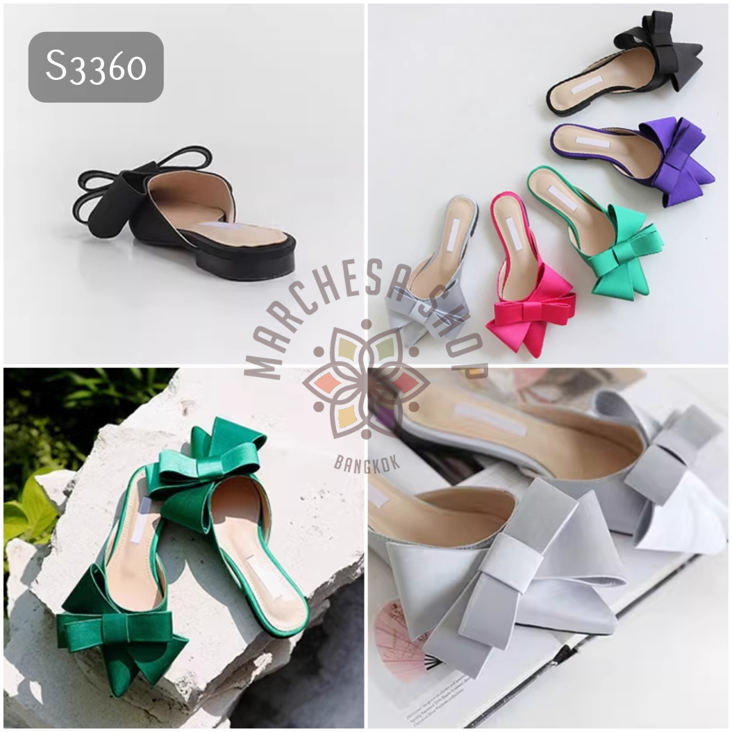 S3360 - 牛皮淺口大蝴蝶結平底涼拖 (大小呎碼)
