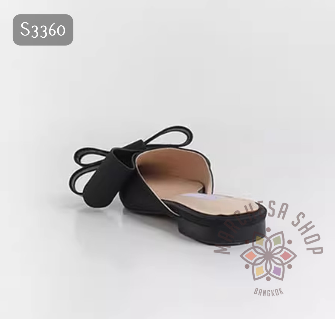 S3360 - 牛皮淺口大蝴蝶結平底涼拖 (大小呎碼)