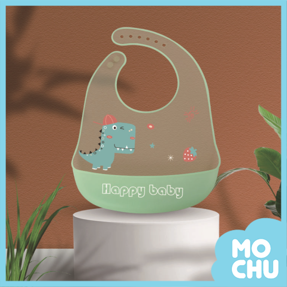 防塵矽膠圍兜-恐龍草莓