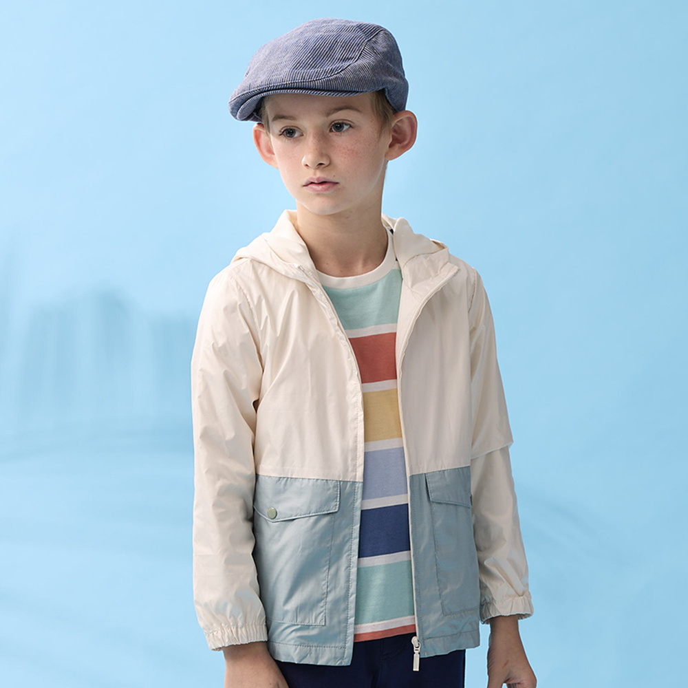 PIPPY 簡約拼接大口袋連帽風衣外套 綠