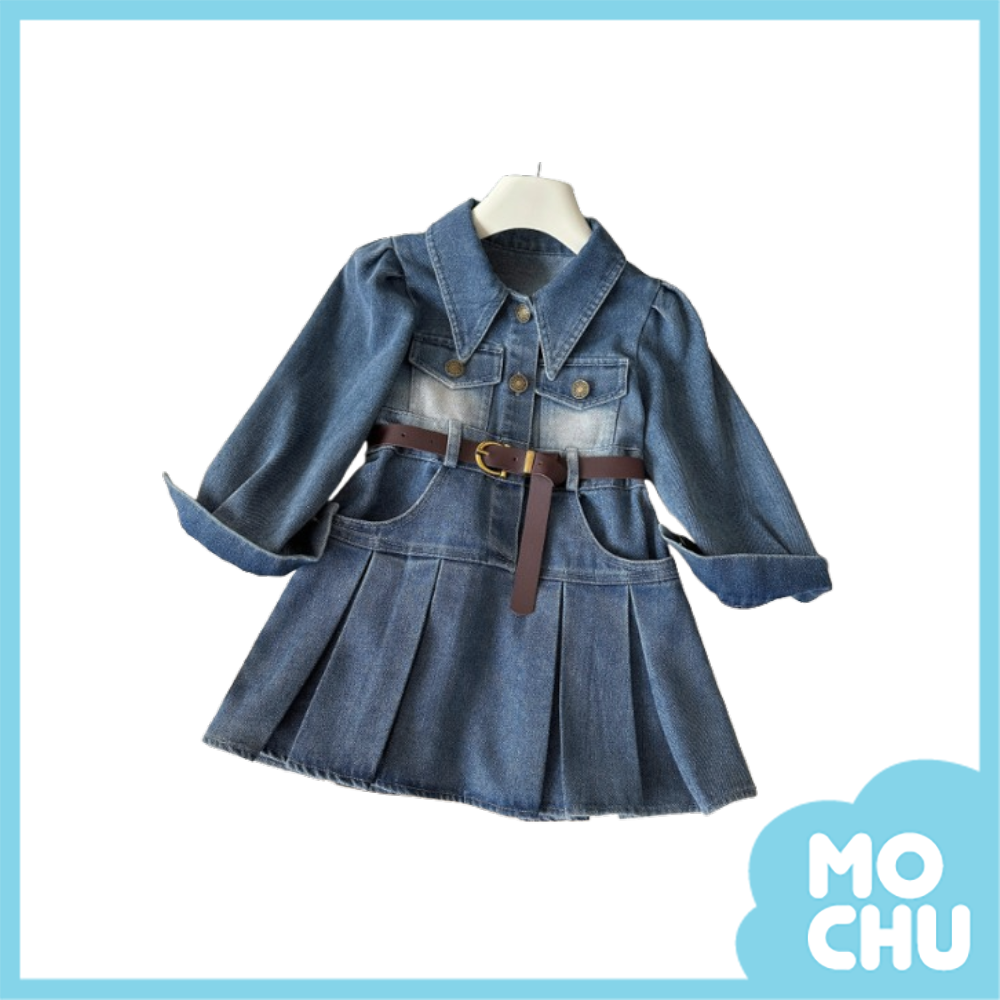 刷色牛仔百摺連身裙