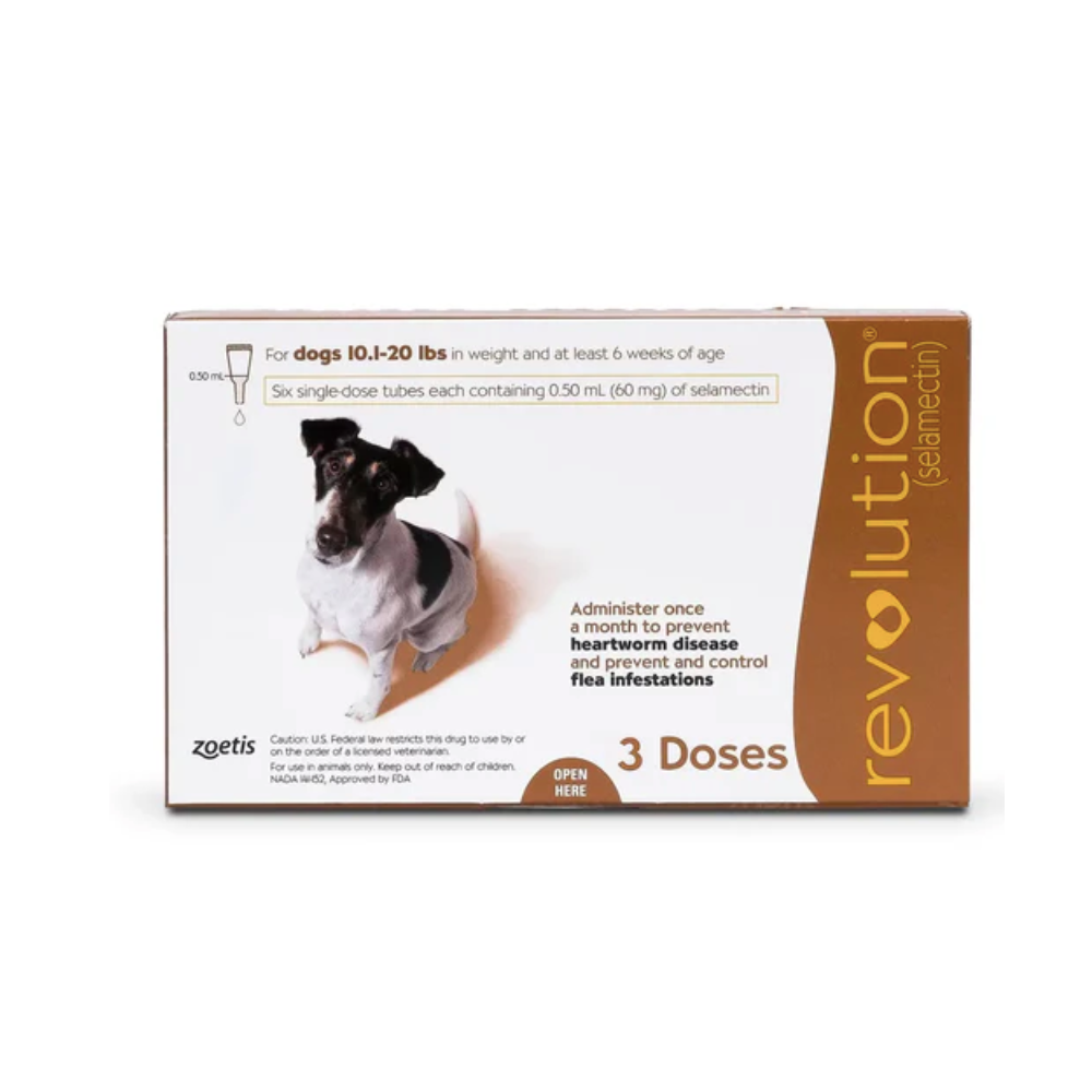Revolution -犬用 (預防跳蚤、心絲蟲病、蛔蟲、鉤蟲、耳蟎) 小型狗 (啡盒) 10-20 LBS3支裝