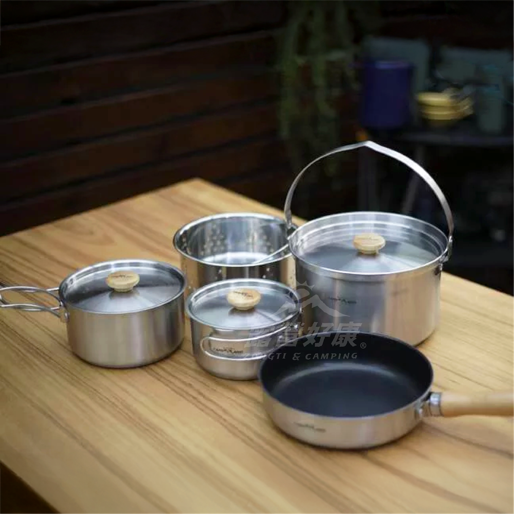 【CAMP LAND】白金主廚COMBI 不鏽鋼野炊套鍋組 5-7人｜RV-ST910 AF12