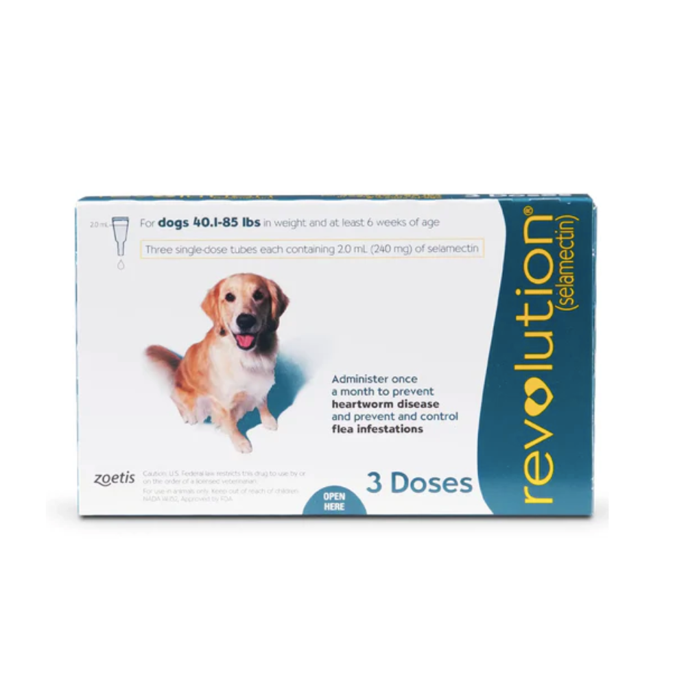 Revolution -犬用 (預防跳蚤、心絲蟲病、蛔蟲、鉤蟲、耳蟎) 大型狗 (藍綠盒) 40-85 LBS 3支裝
