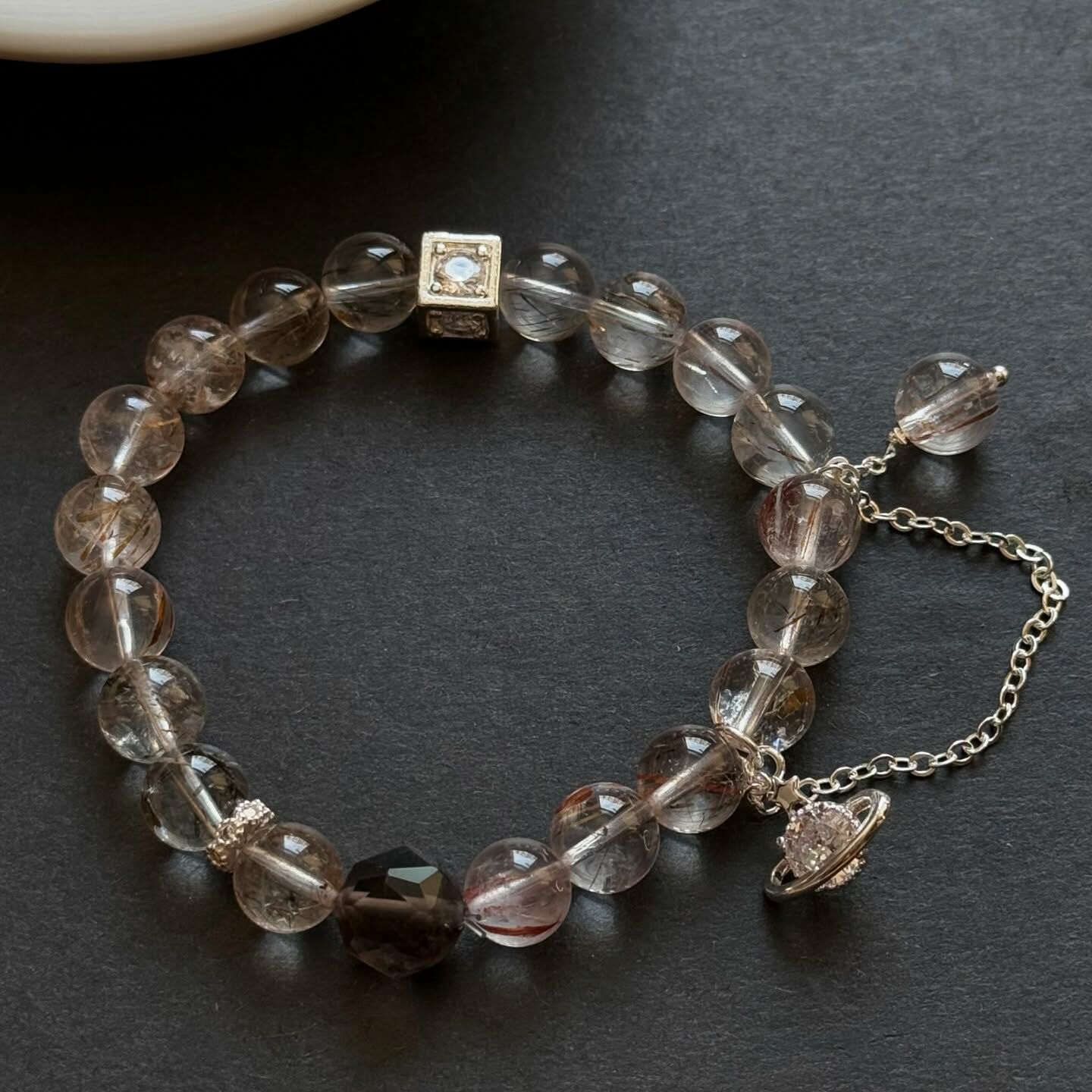 [原石] 黑金超七+茶晶 設計款水晶手串
