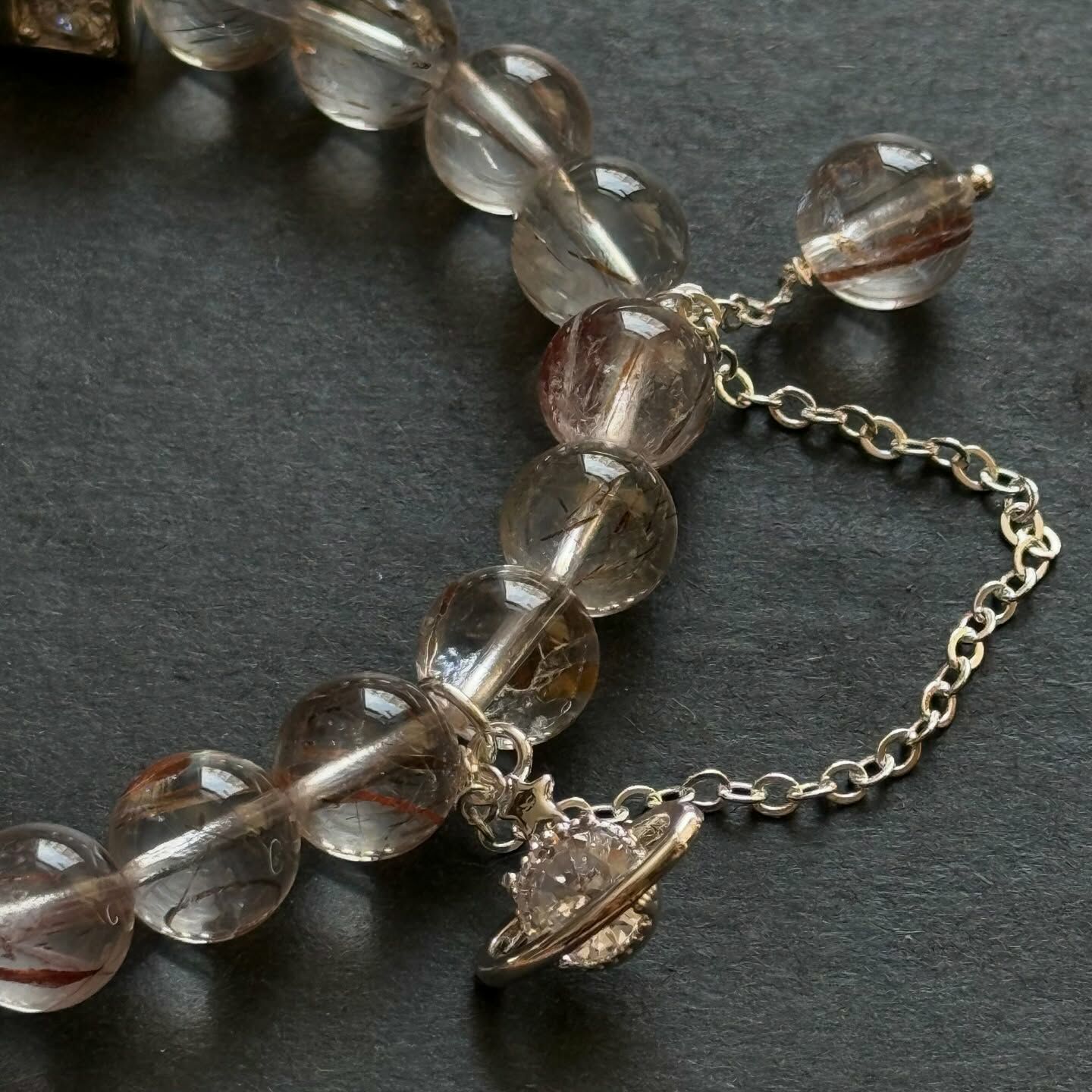 [原石] 黑金超七+茶晶 設計款水晶手串