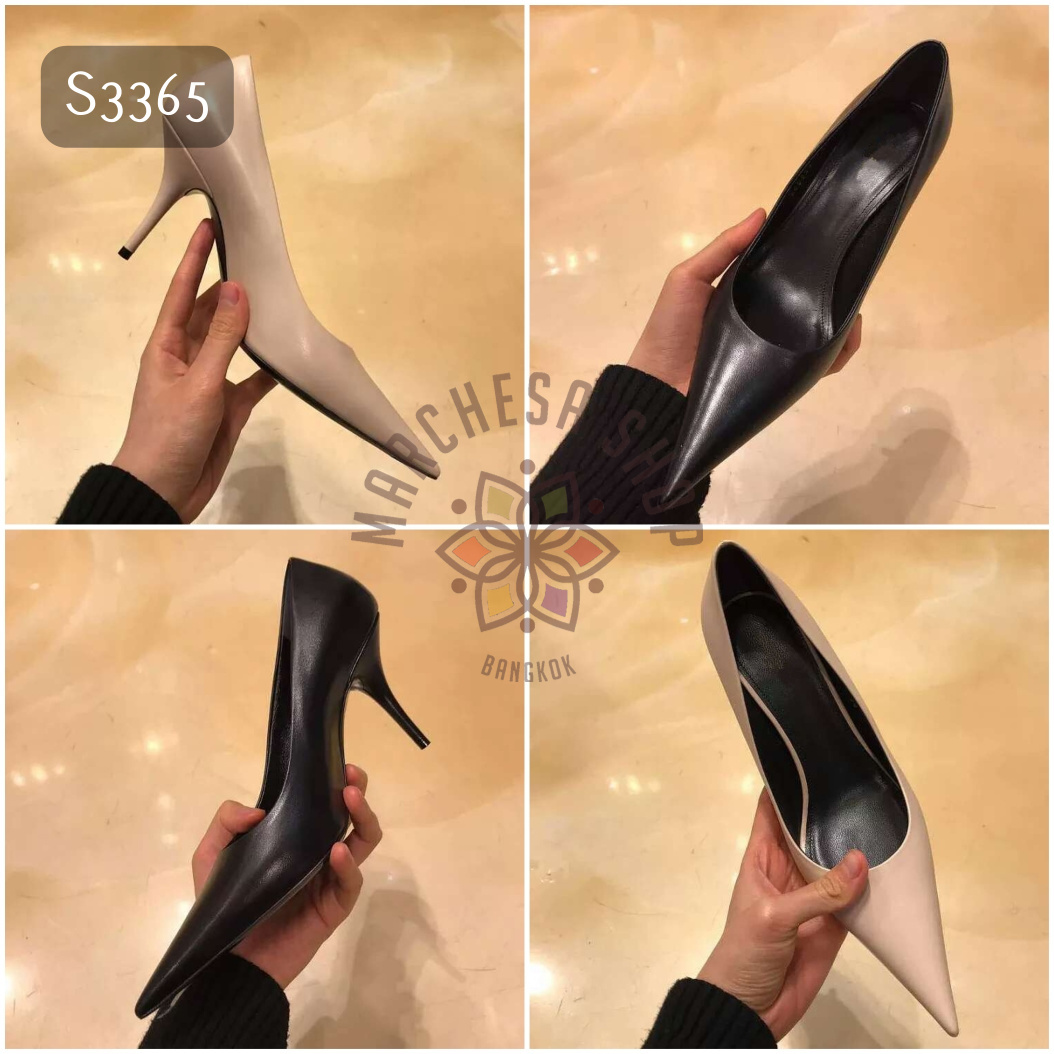 S3365 - 羊皮純色簡約尖頭高踭鞋