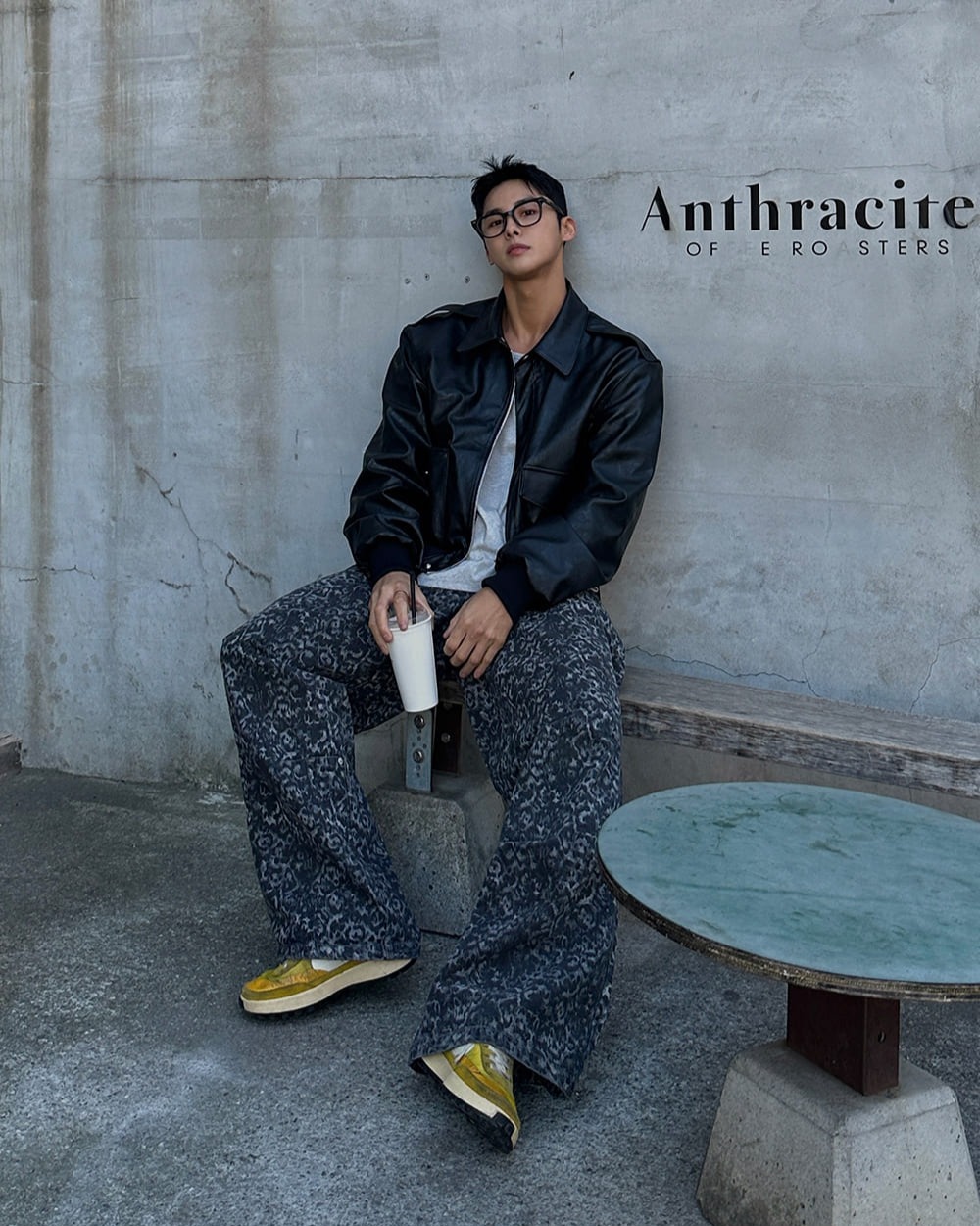 豹紋鉚釘闊腿褲