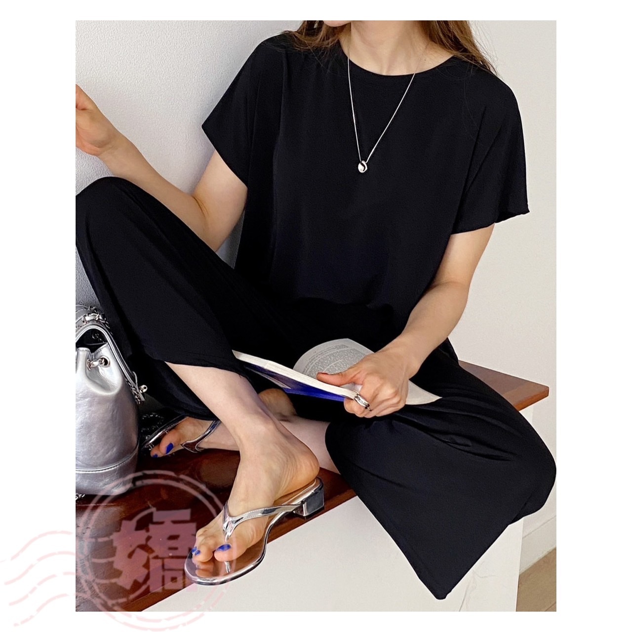 K18004涼感短袖+直筒寬褲套裝(咖'灰'黑)