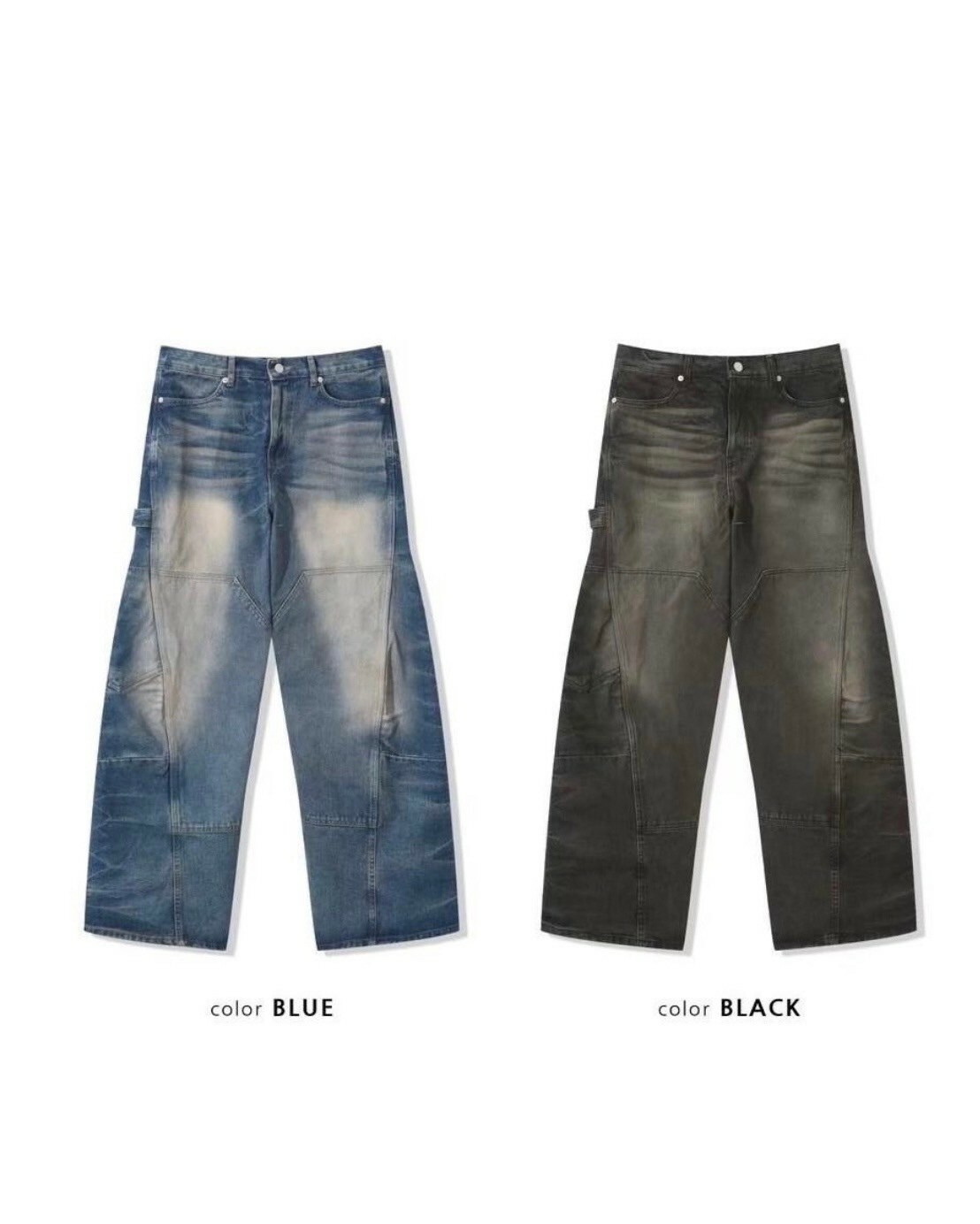 UNUSED 水洗刷色 摺痕 闊腿 #牛仔褲