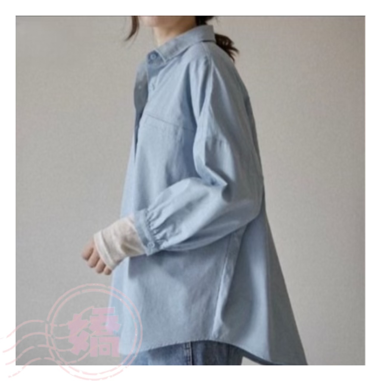 K18005假口袋蓬蓬袖襯衫(白'杏'藍'黑)