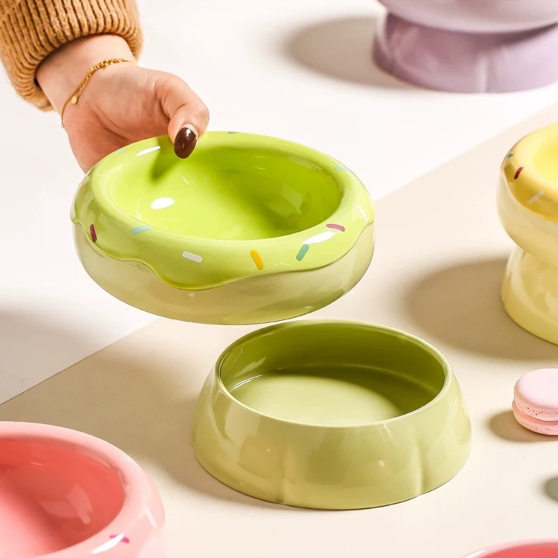 宠物陶瓷碗 甜甜圈双层大容量 粮+水