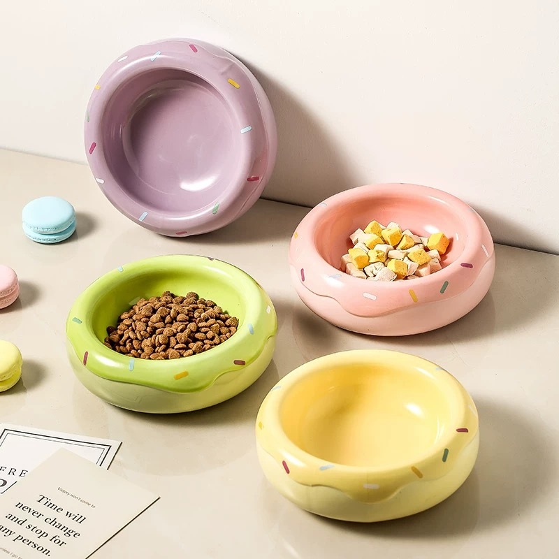宠物陶瓷碗 甜甜圈双层大容量 粮+水