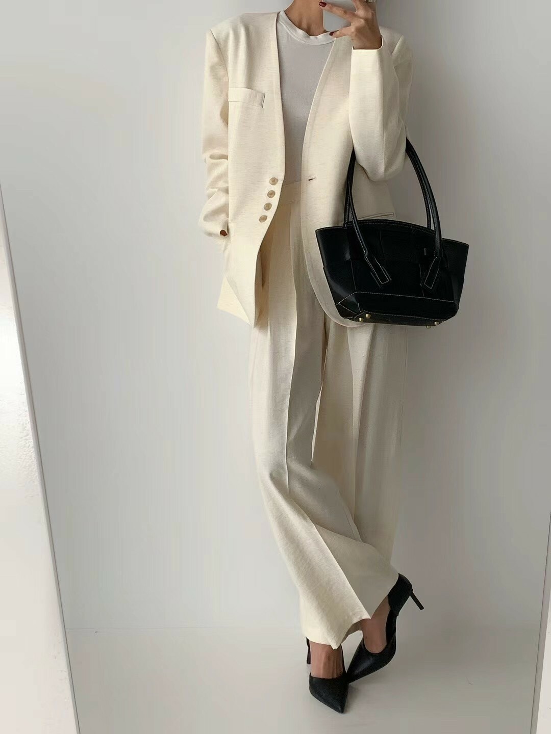 亞麻混紡直筒褲