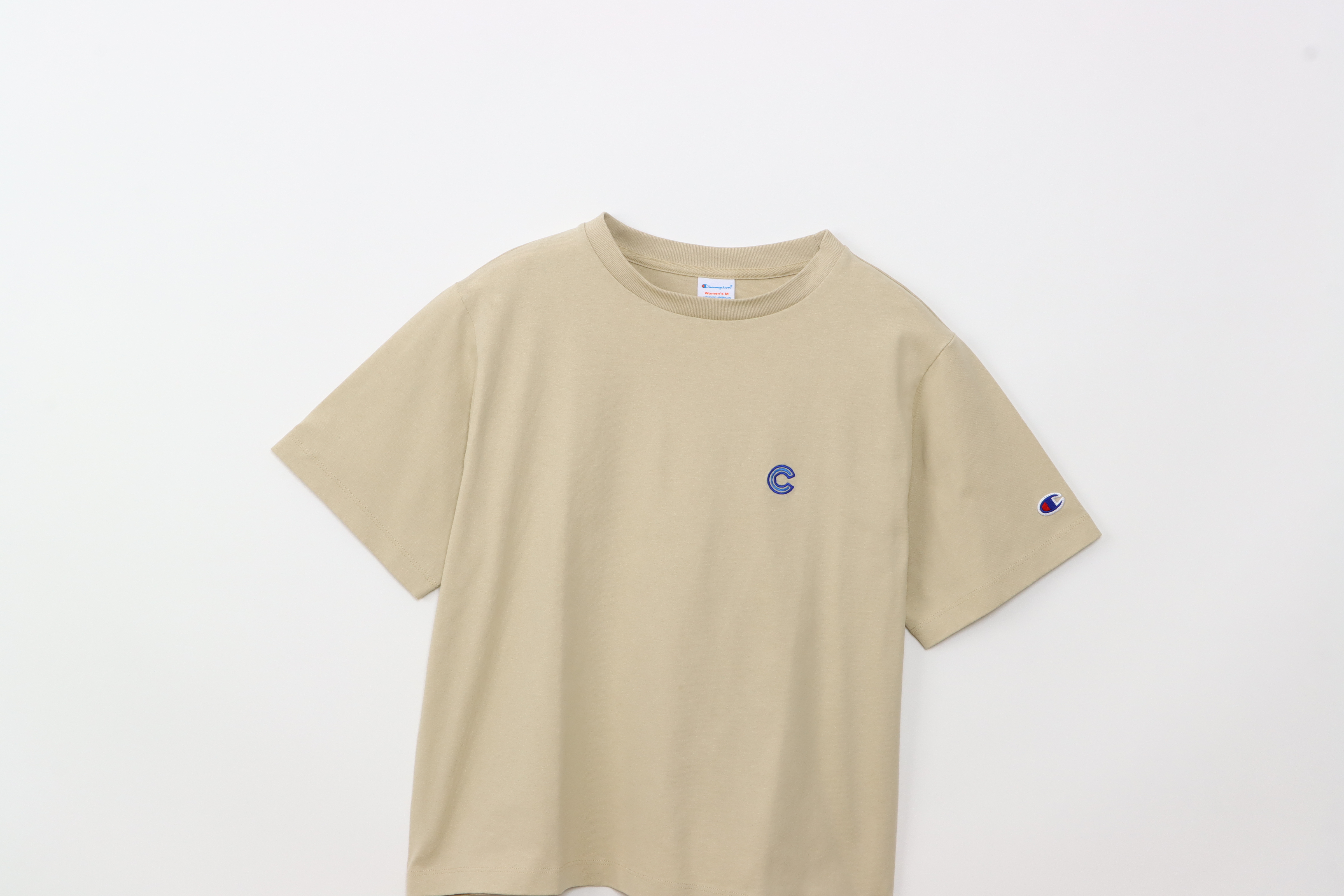 女款-小C 雙色刺繡 短袖 T恤-卡其（CW-B302-790）