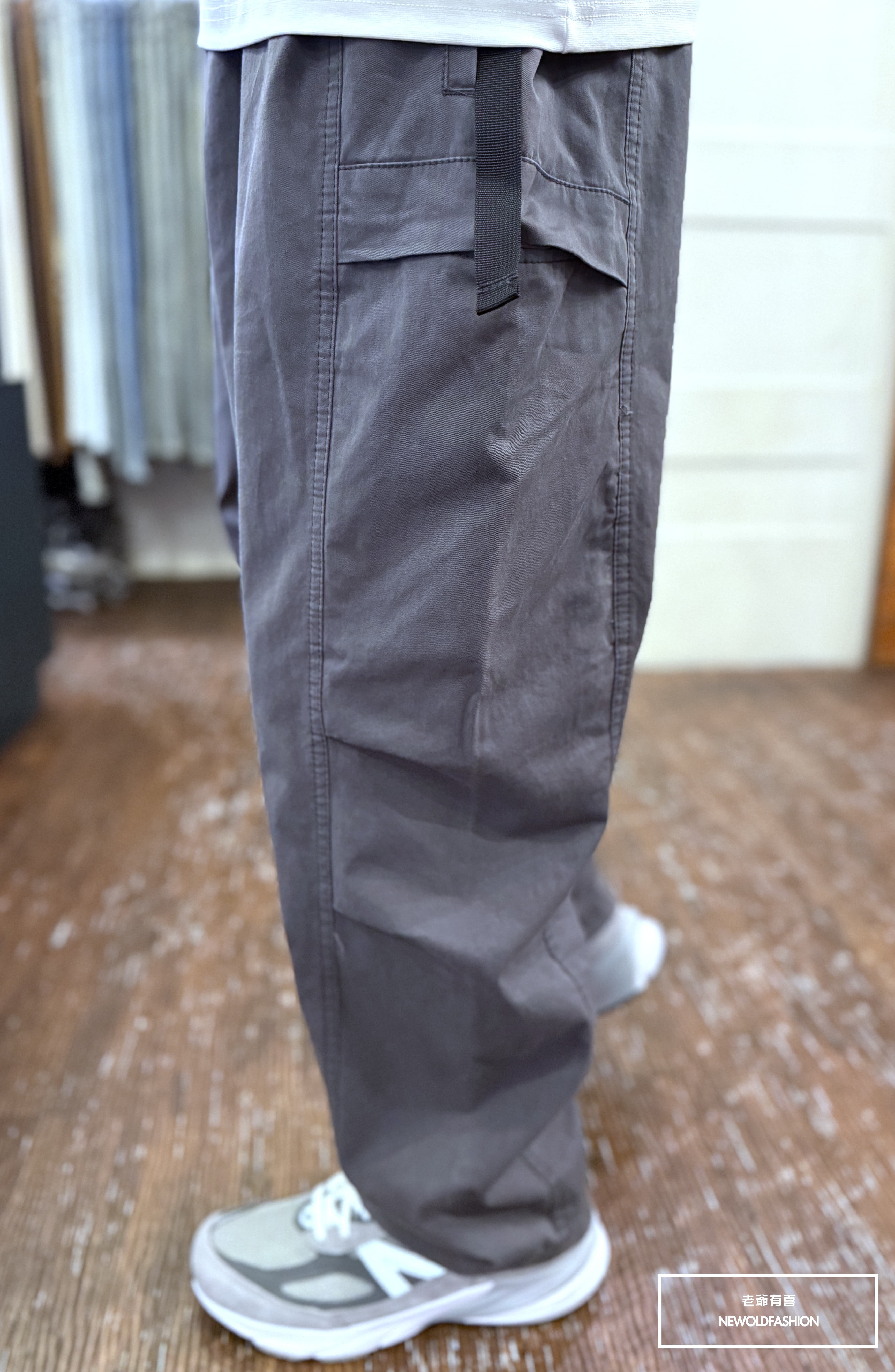 『新品上市』重磅雙側口袋扣環綁帶工裝寬褲-深灰(NOF25028288)