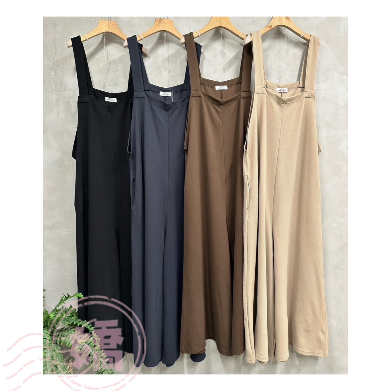 K17003側邊口袋吊帶寬褲(杏'咖'藍'黑)