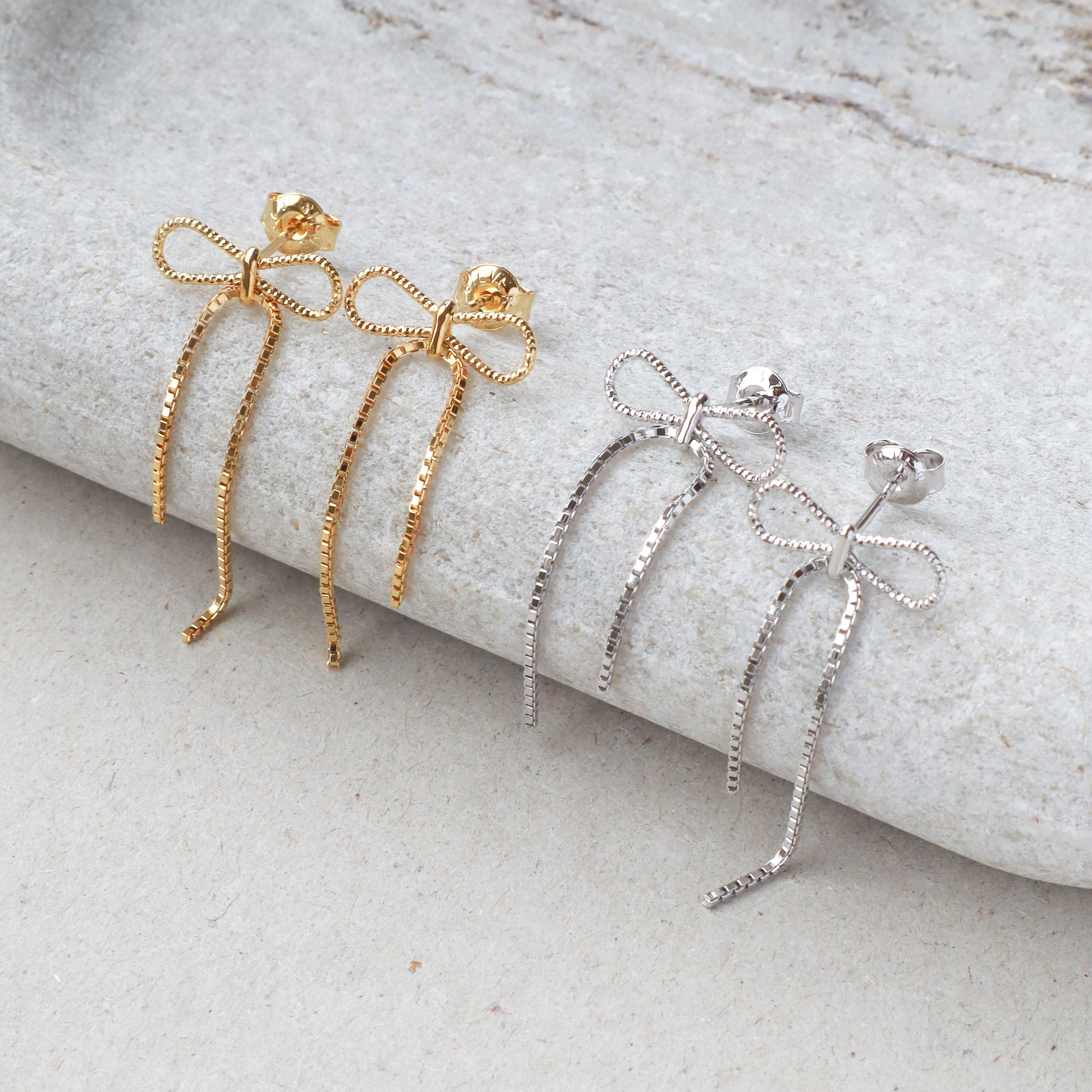 Silver/閃銀系列-蝴蝶結垂墜耳環