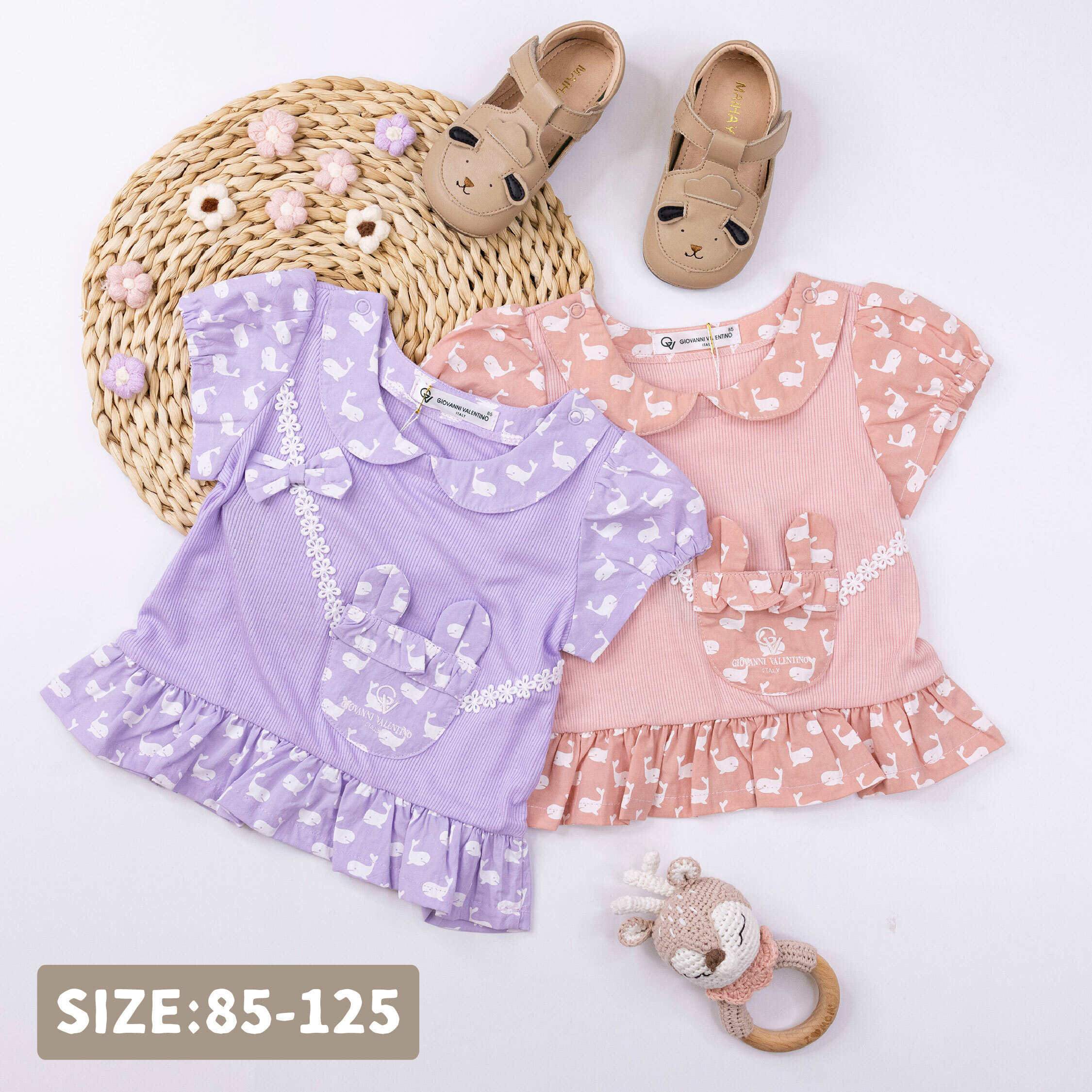 范侖鐵諾【52024】可愛兔兔小口袋鯨魚印花上衣＊二色