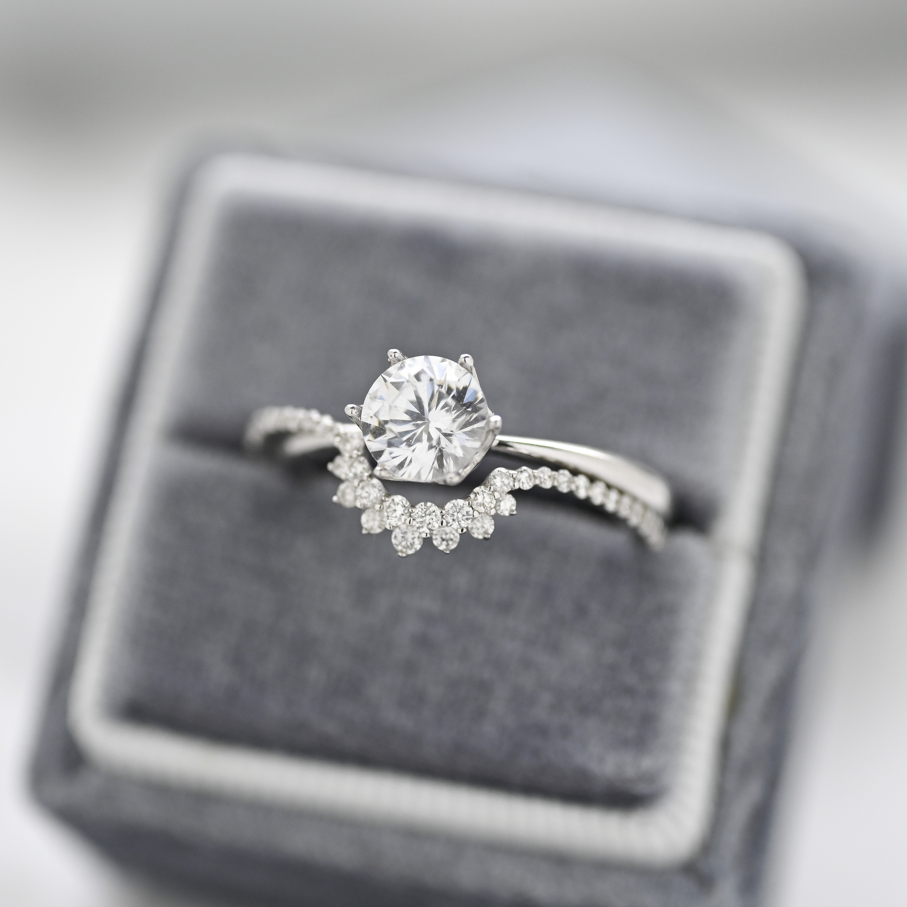 18K Half Round Diamond Ring