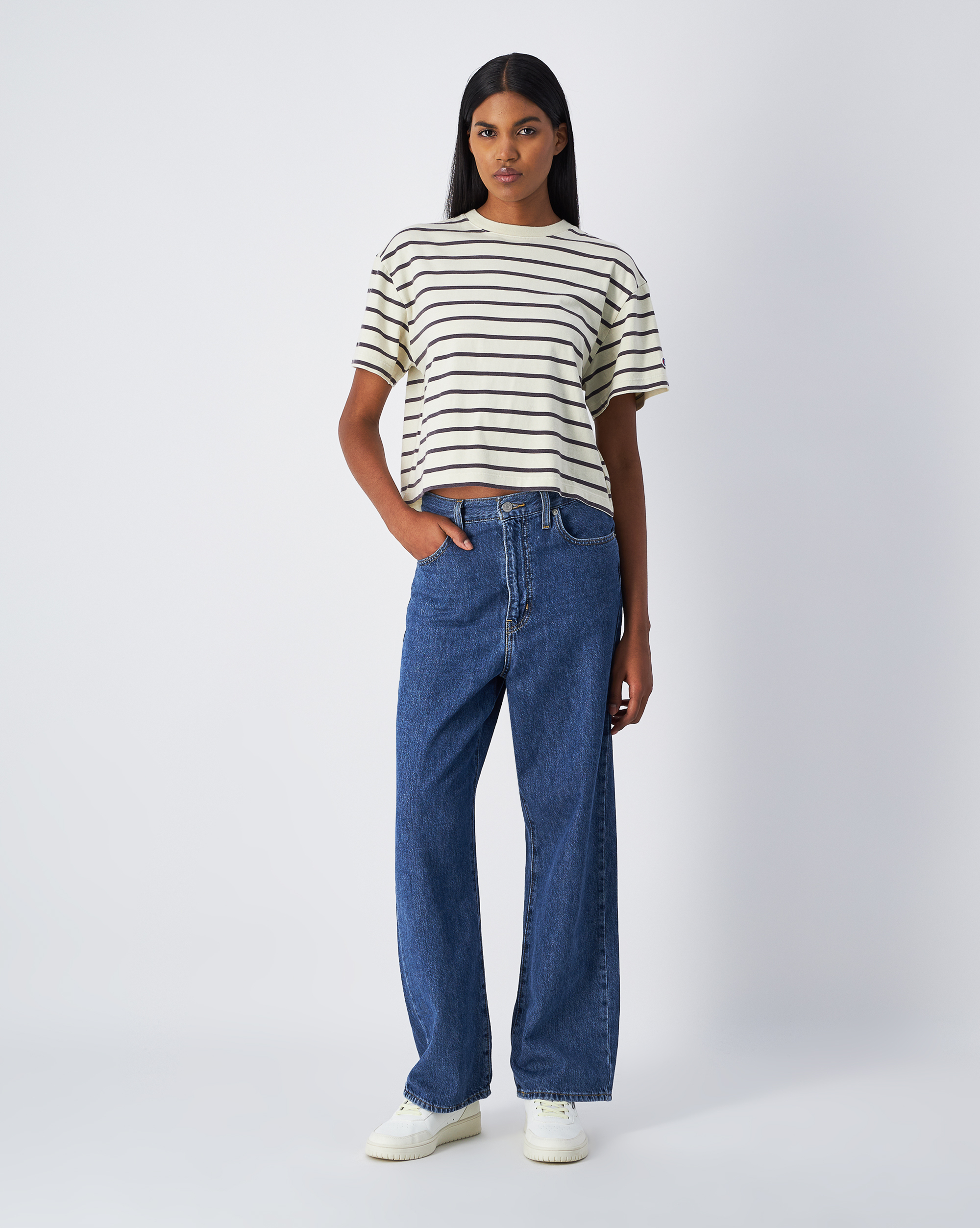 女款-ROCHESTER橫條紋短袖T恤-淺米色(117695-YL032)