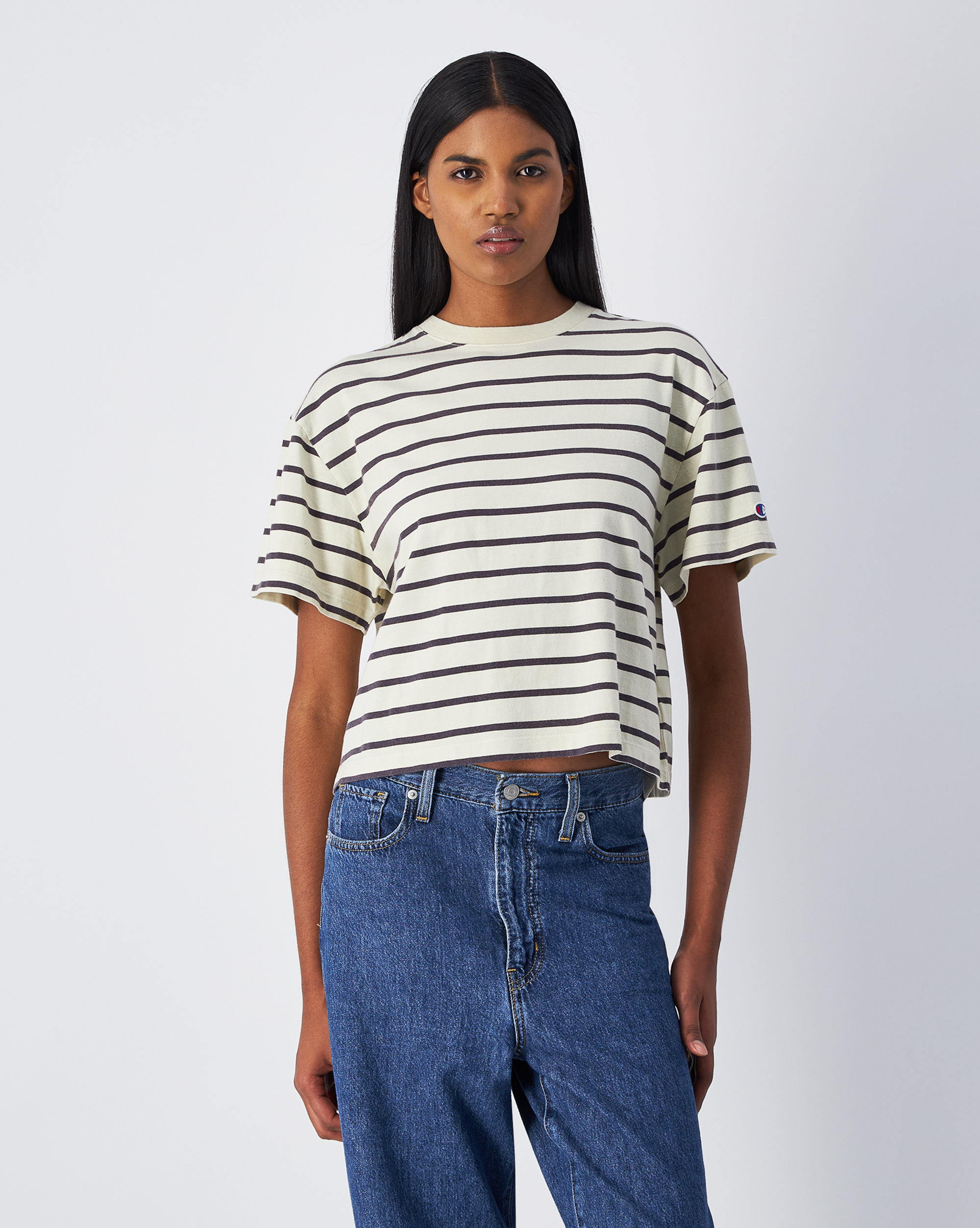 女款-ROCHESTER橫條紋短袖T恤-淺米色(117695-YL032)