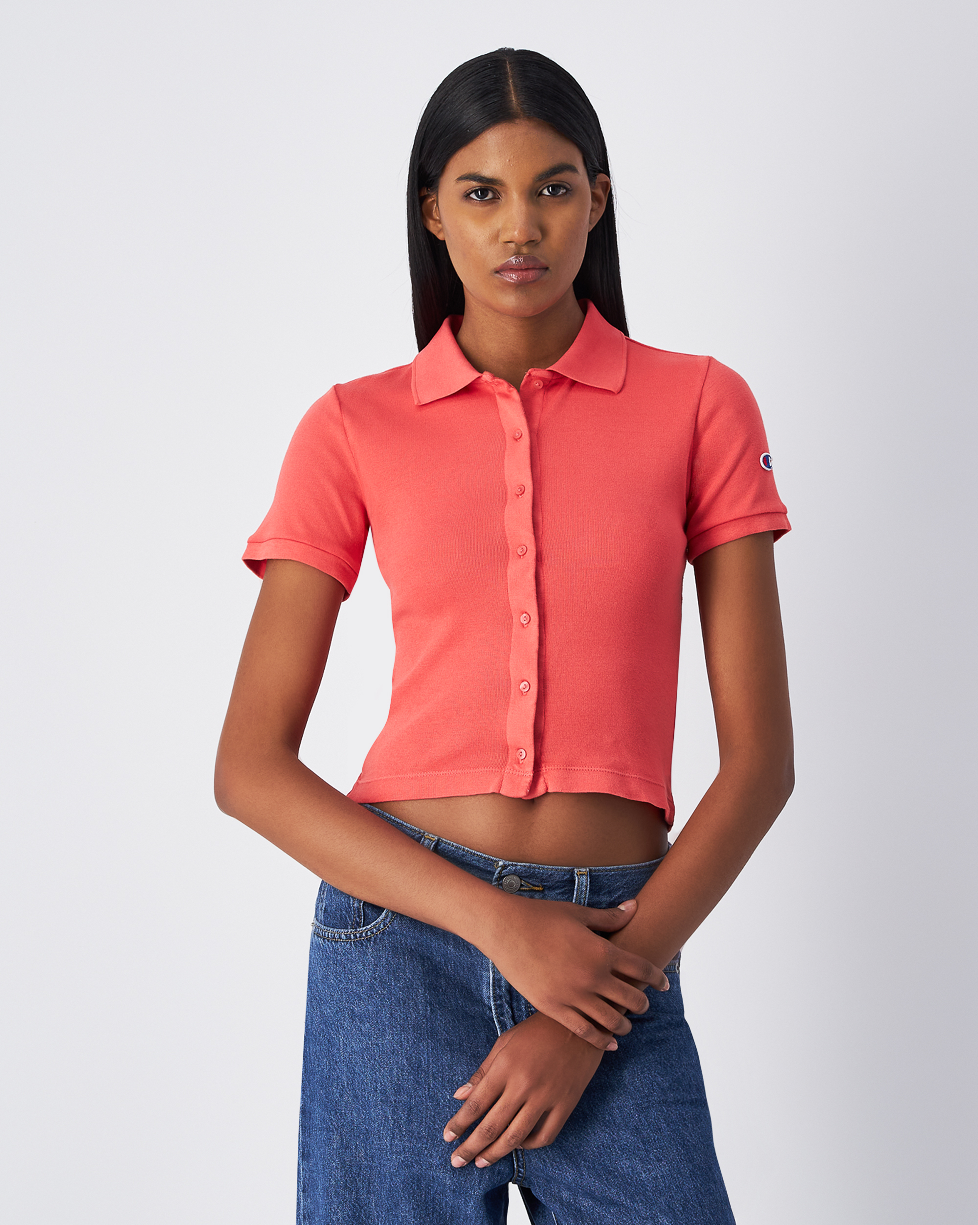 女款-ROCHESTER短版 合身 開襟短袖POLO衫-紅色（117704-RS068）