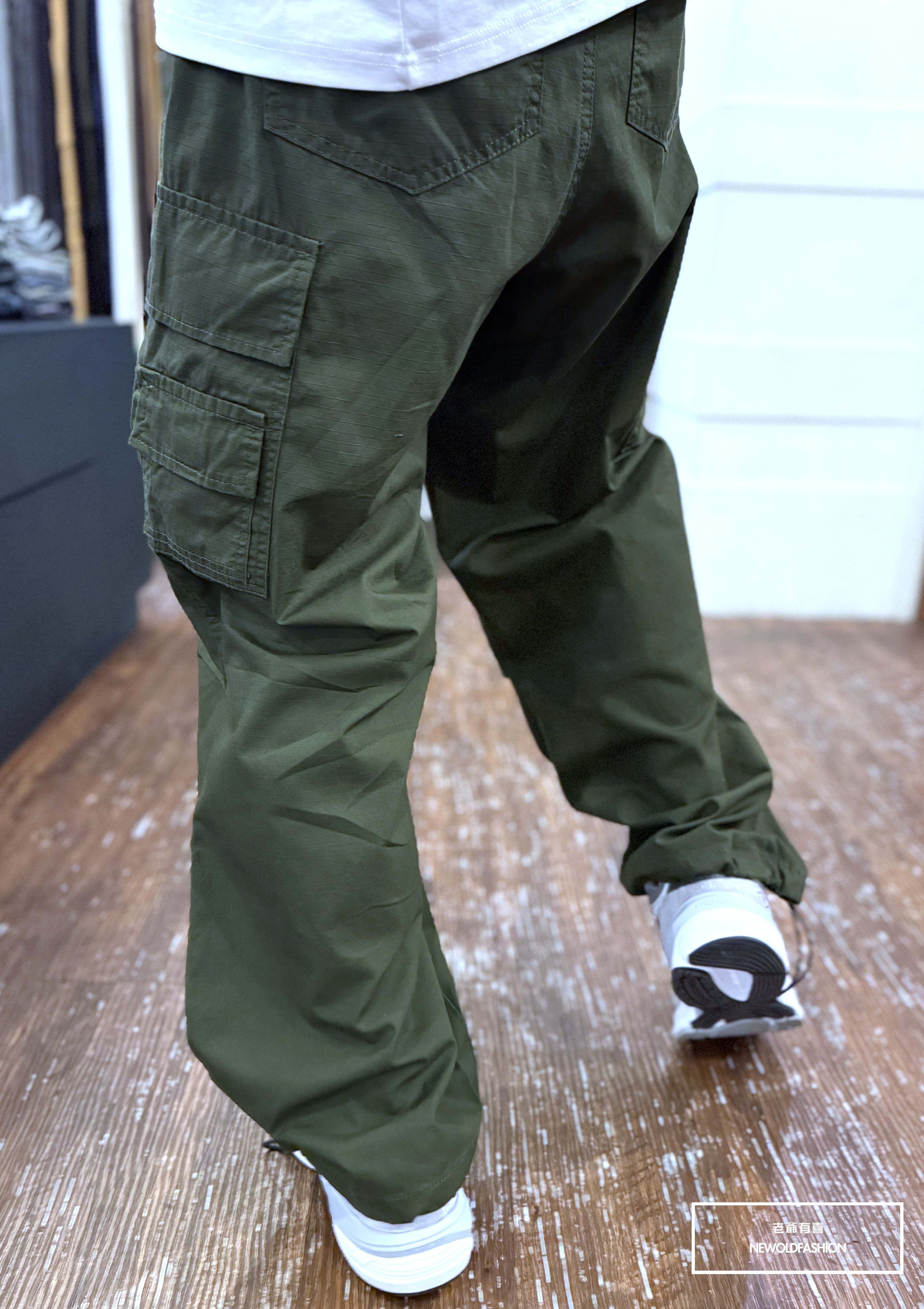 『新品上市』重磅魔鬼氈口袋工裝寬褲-軍綠(NOF25029007)
