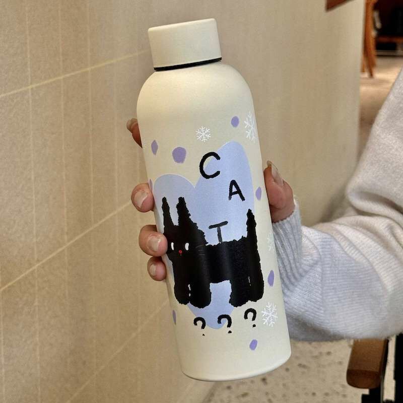 《02262》炸毛黑貓咪保溫杯/500ml