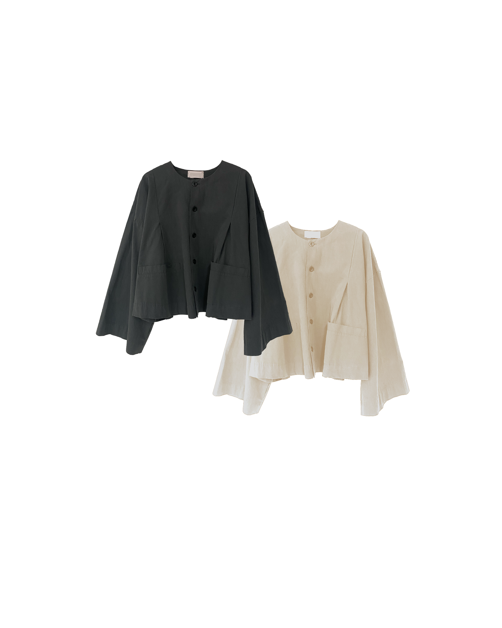 雙口袋棉麻闊袖短版外套