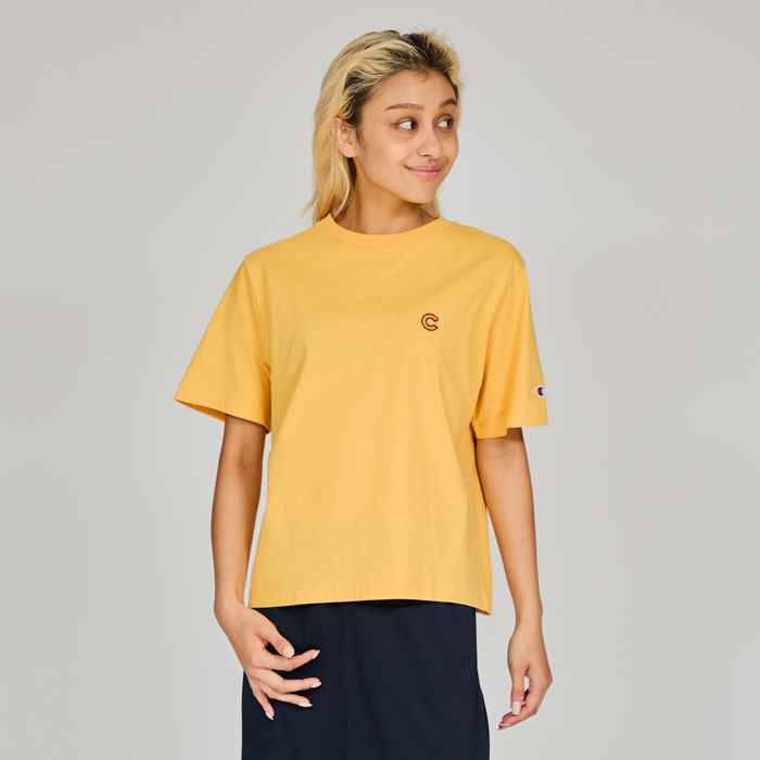 女款-小C 雙色刺繡 短袖 T恤-黃色（CW-B302-573）