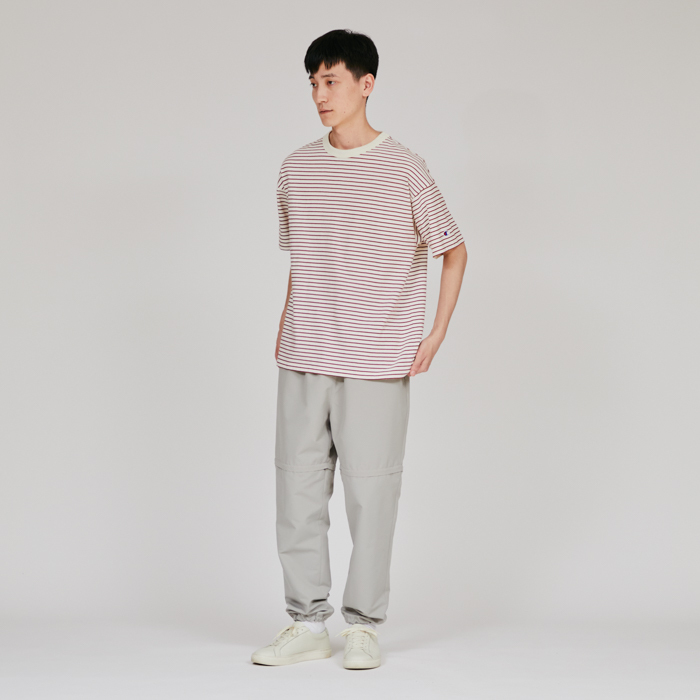 男款-CASUAL 寬版條紋短袖TEE-紅x米（C3-B328-815）