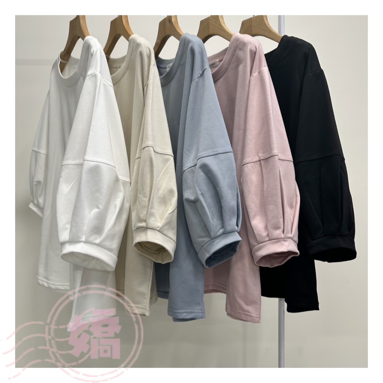 K21014落肩花苞袖踢(白'杏'藍'粉'黑)