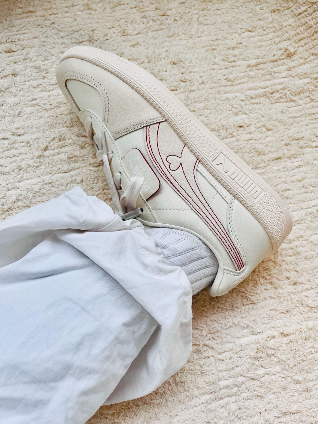 PUMA PALERMO V-DAY 米白紅愛心車縫線 皮革（399693-01）