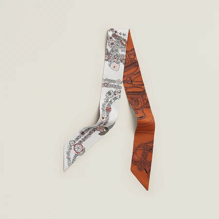 HERMES Brides de Gala en Fleurs TWILLY blanc / gris / cuir