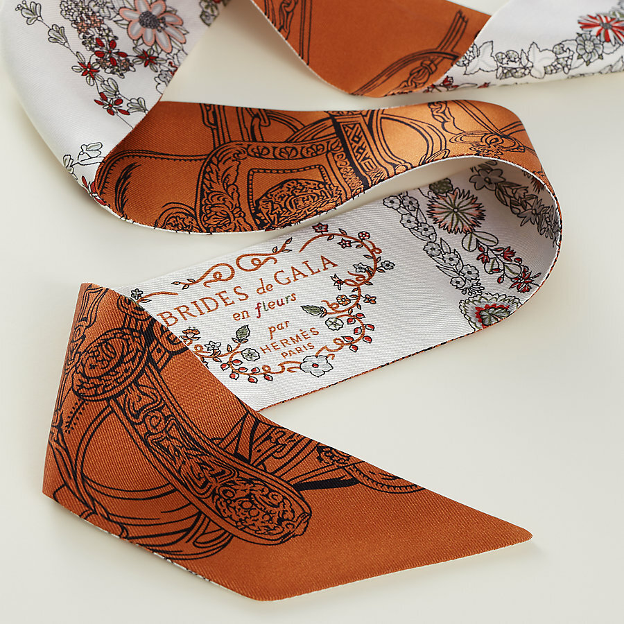 HERMES Brides de Gala en Fleurs TWILLY blanc / gris / cuir