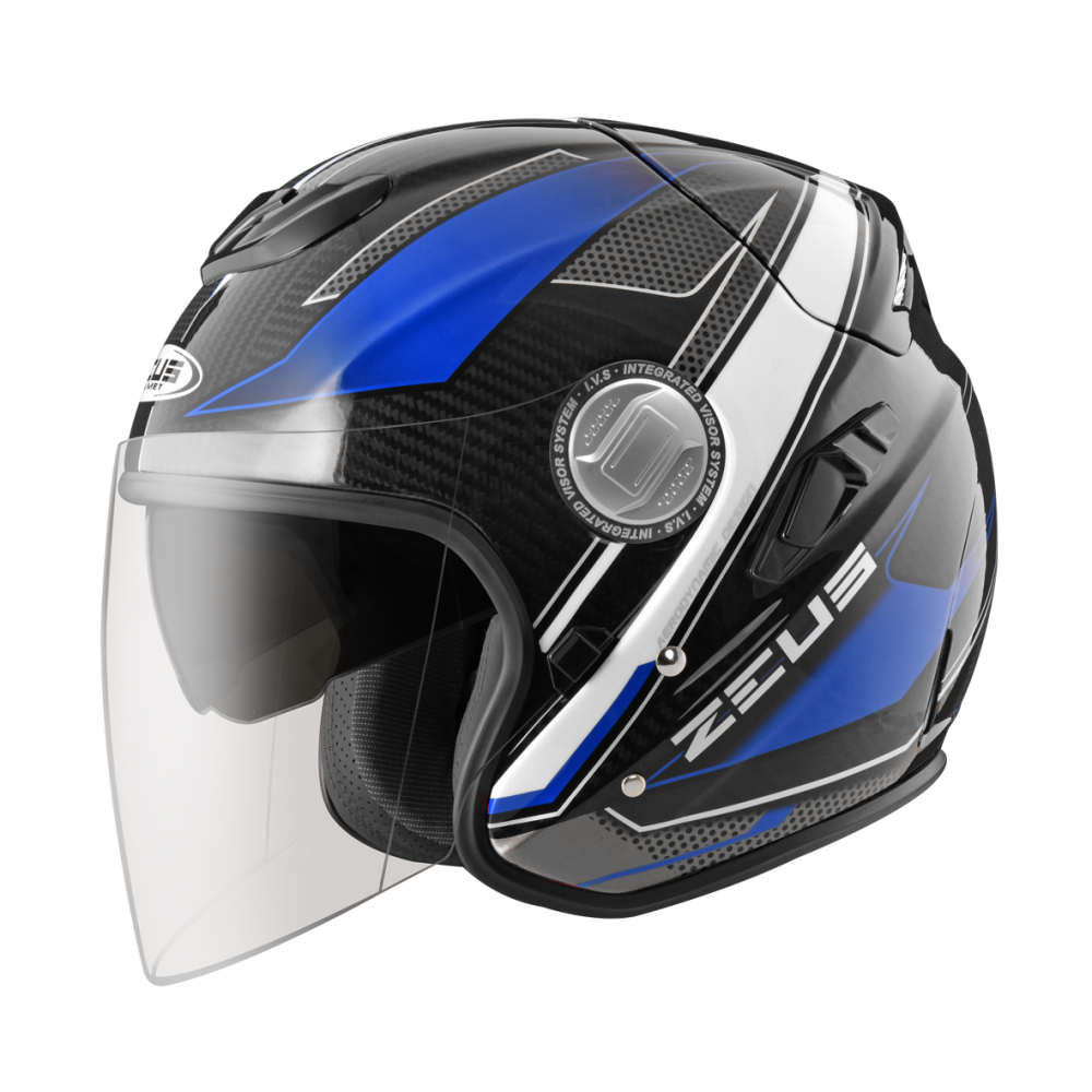 ZEUS ZS-625 FF25 透明碳纖/藍 彩繪 四分之三 半罩式  碳纖維輕量