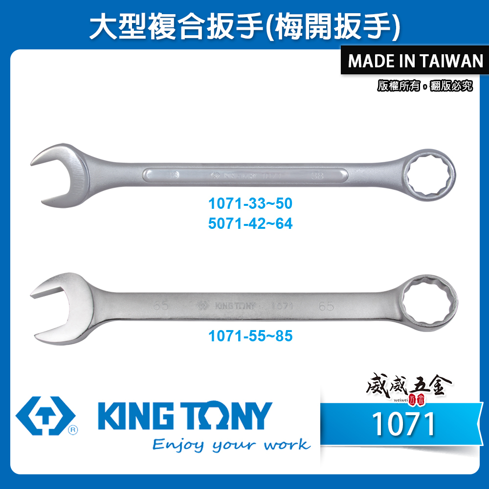 KING TONY 金統立｜零售 33-70mm 歐式薄型梅開板手 特大型複合扳手 梅花開口板手｜1071