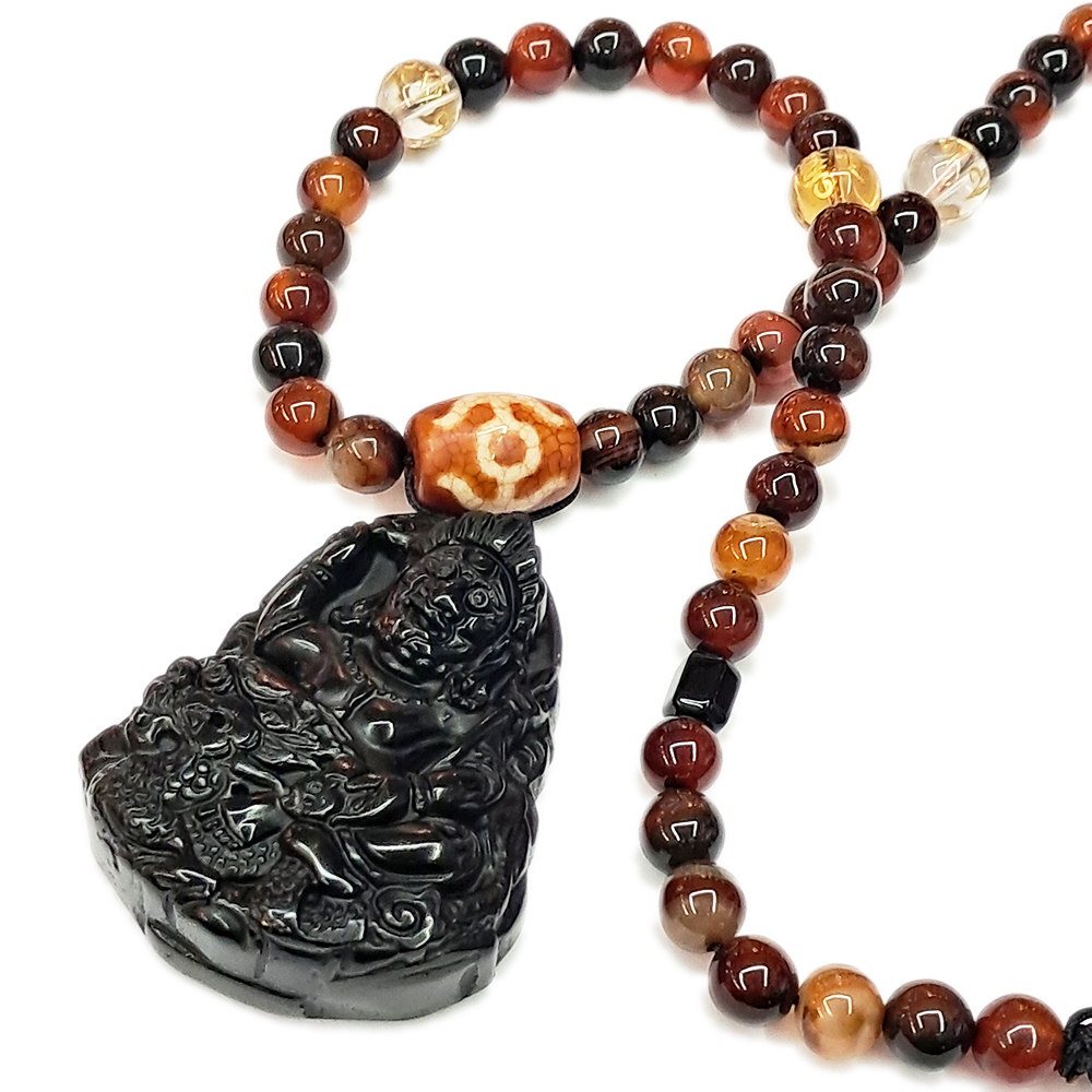 白財神{黑曜岩}紅玉髓項鍊【十方】127960