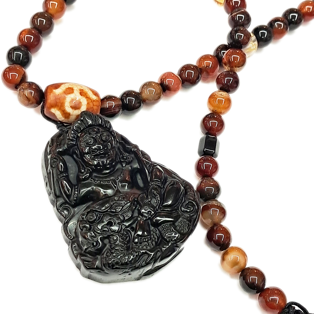 白財神{黑曜岩}紅玉髓項鍊【十方】127960