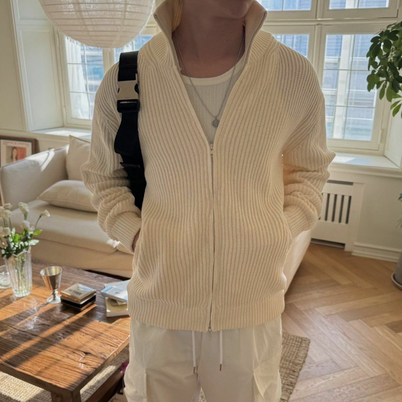 企領拉鍊針織外套 BY ATTENTION-343JK