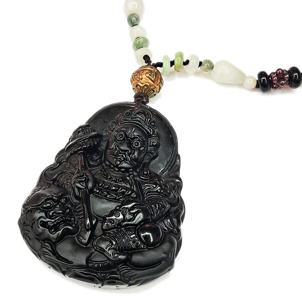 財寶天王{黑曜岩}玉中國結項鍊【十方】130777