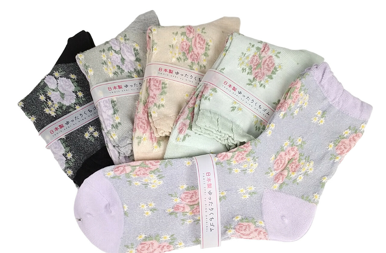 日式花卉圖案襪 (日本製)