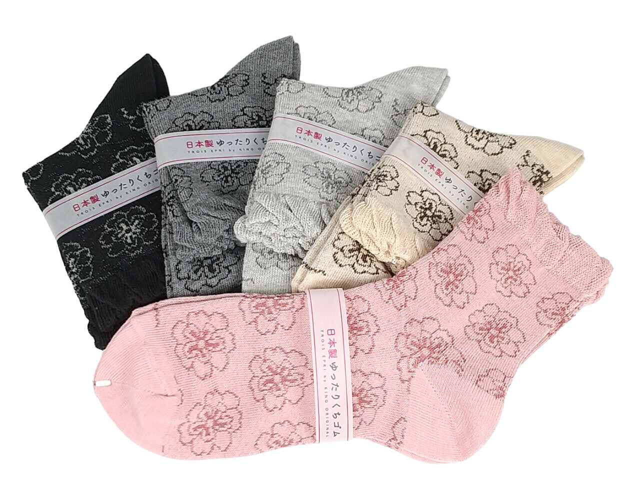 日式花卉圖案襪 (日本製)