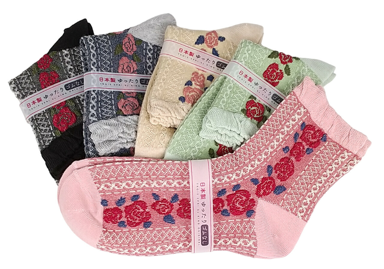日式花卉圖案襪 (日本製)