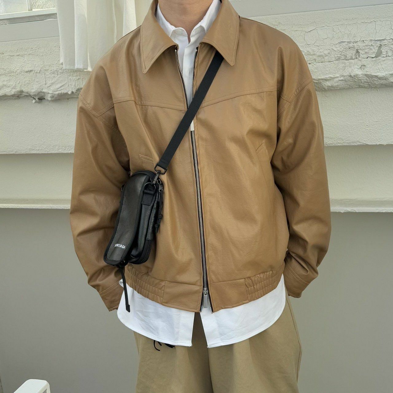 反領拉鍊合成皮褸 BY ATTENTION-351JK